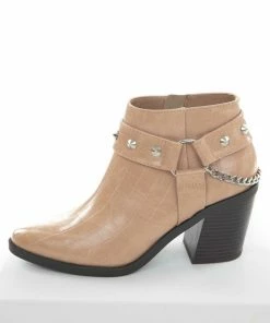 FORTUNE DYNAMIC Shoes Brown Sugar Crocodile Texture Heeled Booties