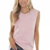 Trend Notes Bubblegum Mineral Wash Raw Muscle Knit Tee With Ribbed Neck Tops