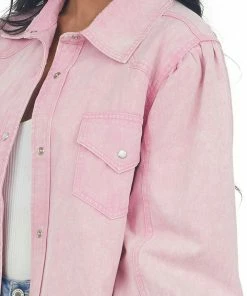 Entro Bubblegum Acid Wash Button Down Denim Shirt