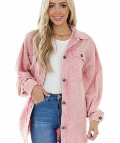 BiBi Bubblegum Acid Wash Oversized Shacket Tops