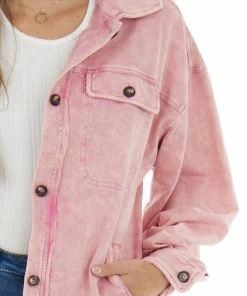 BiBi Bubblegum Acid Wash Oversized Shacket Tops