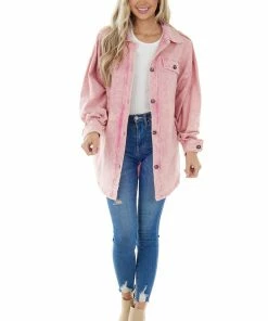 BiBi Bubblegum Acid Wash Oversized Shacket Tops