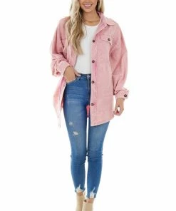 BiBi Bubblegum Acid Wash Oversized Shacket Tops
