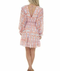 Peach Love Dresses Bubblegum Aztec Surplice Ruffle Short Dress 21 Peach Love Dresses Bubblegum Aztec Surplice Ruffle Short Dress