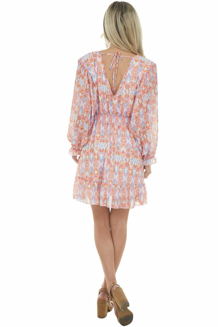 Peach Love Dresses Bubblegum Aztec Surplice Ruffle Short Dress 9 Peach Love Dresses Bubblegum Aztec Surplice Ruffle Short Dress