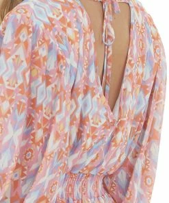 Peach Love Dresses Bubblegum Aztec Surplice Ruffle Short Dress 22 Peach Love Dresses Bubblegum Aztec Surplice Ruffle Short Dress