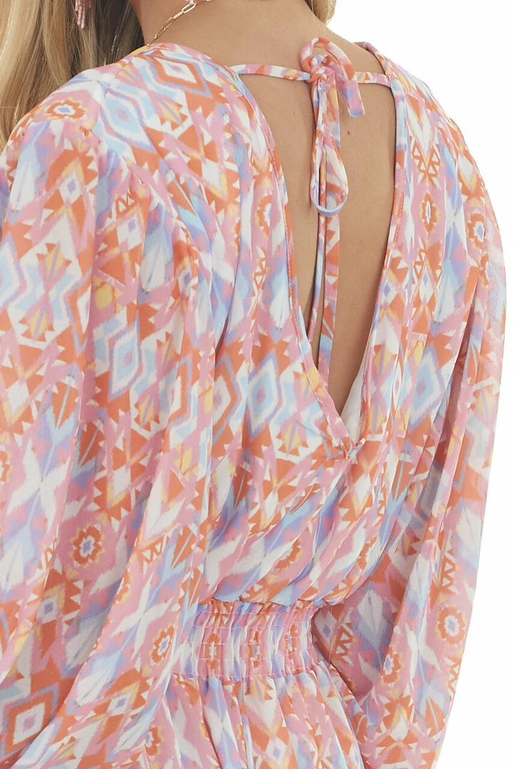 Peach Love Dresses Bubblegum Aztec Surplice Ruffle Short Dress 10 Peach Love Dresses Bubblegum Aztec Surplice Ruffle Short Dress