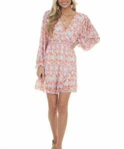 Peach Love Dresses Bubblegum Aztec Surplice Ruffle Short Dress 19 Peach Love Dresses Bubblegum Aztec Surplice Ruffle Short Dress