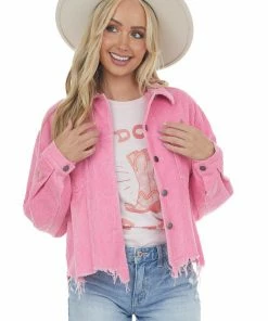 POL Clothing Bubblegum Distressed Button Up Corduroy Jacket Outerwear 11 POL Clothing Bubblegum Distressed Button Up Corduroy Jacket Outerwear