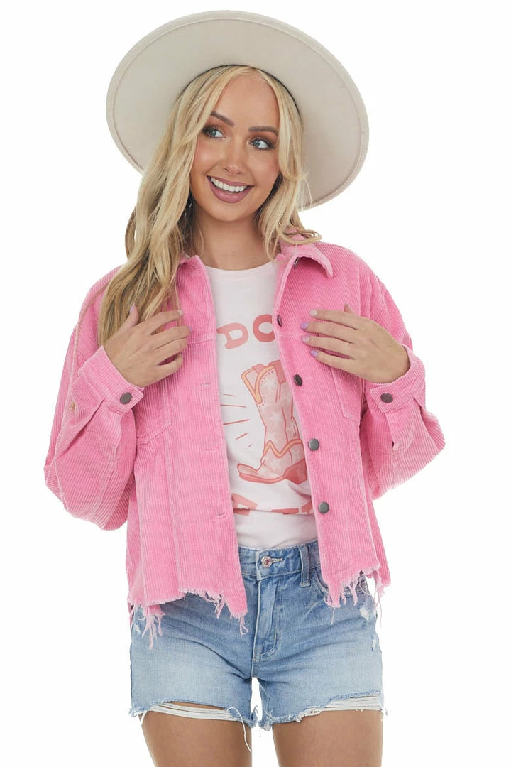 POL Clothing Bubblegum Distressed Button Up Corduroy Jacket Outerwear 5 POL Clothing Bubblegum Distressed Button Up Corduroy Jacket Outerwear