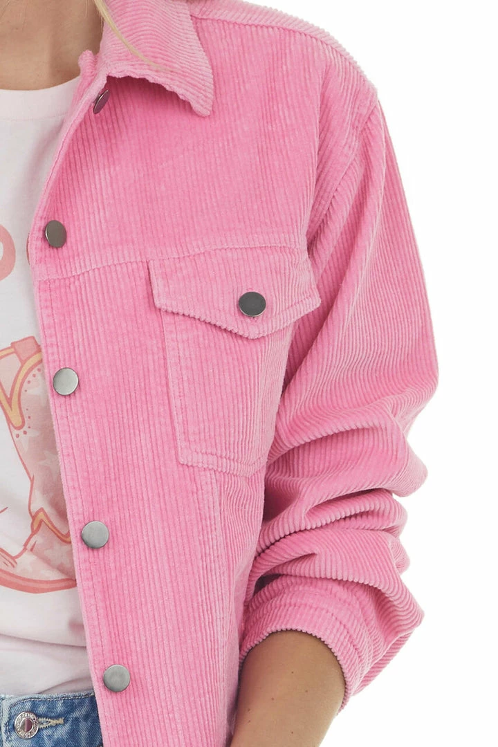POL Clothing Bubblegum Distressed Button Up Corduroy Jacket Outerwear 9 POL Clothing Bubblegum Distressed Button Up Corduroy Jacket Outerwear
