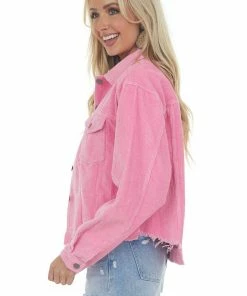 POL Clothing Bubblegum Distressed Button Up Corduroy Jacket Outerwear 13 POL Clothing Bubblegum Distressed Button Up Corduroy Jacket Outerwear