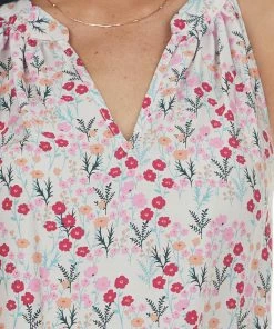 Staccato Bubblegum Floral Print Notch Neck Halter Tank Tops
