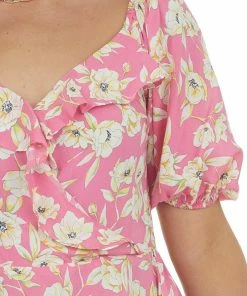 Lush Clothing Bubblegum Pink Floral Print Peplum Top Tops 25 Lush Clothing Bubblegum Pink Floral Print Peplum Top Tops
