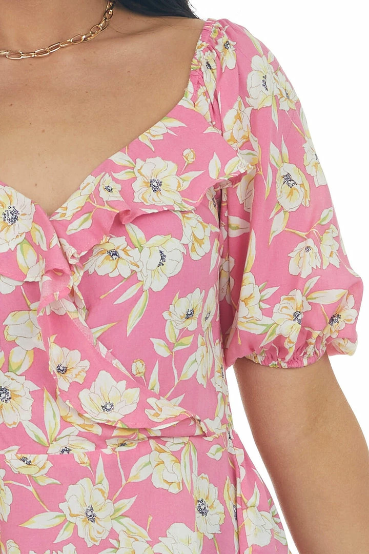 Lush Clothing Bubblegum Pink Floral Print Peplum Top Tops 10 Lush Clothing Bubblegum Pink Floral Print Peplum Top Tops