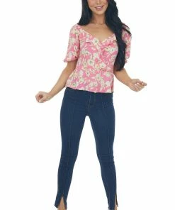 Lush Clothing Bubblegum Pink Floral Print Peplum Top Tops 22 Lush Clothing Bubblegum Pink Floral Print Peplum Top Tops