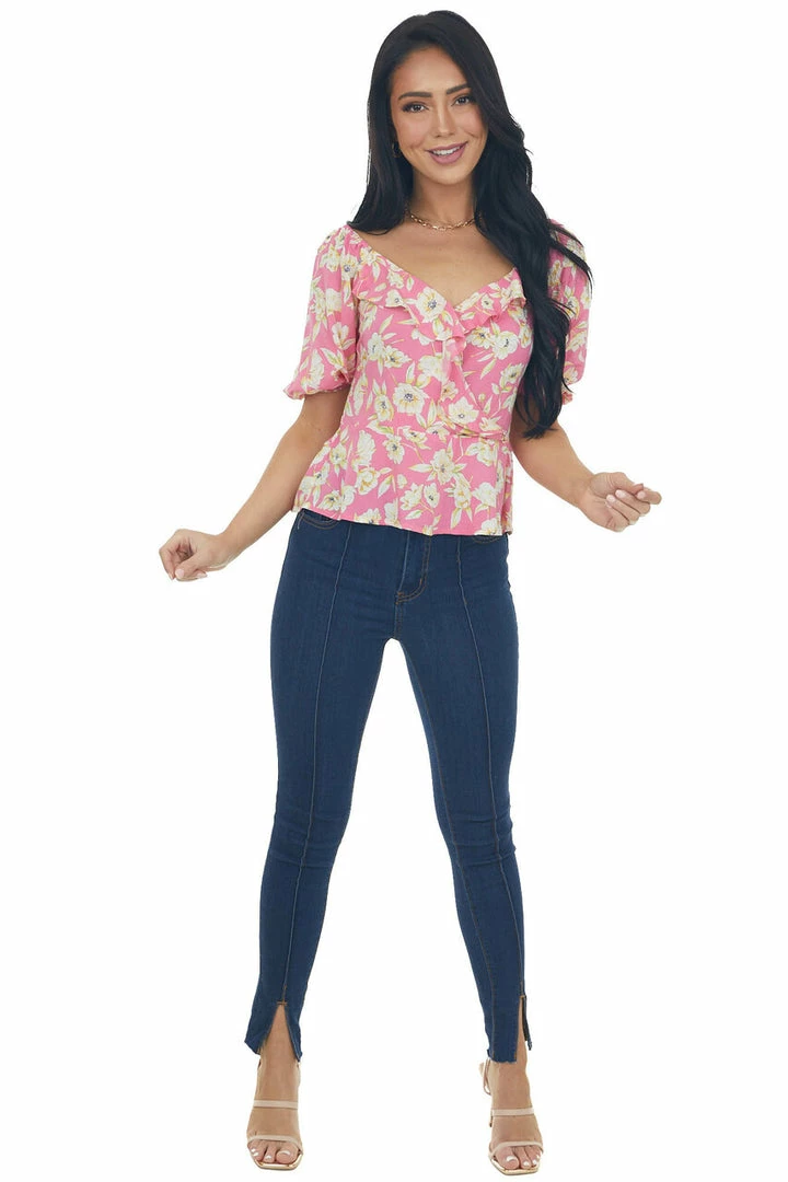 Lush Clothing Bubblegum Pink Floral Print Peplum Top Tops 7 Lush Clothing Bubblegum Pink Floral Print Peplum Top Tops