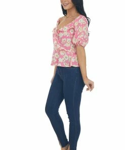 Lush Clothing Bubblegum Pink Floral Print Peplum Top Tops 23 Lush Clothing Bubblegum Pink Floral Print Peplum Top Tops