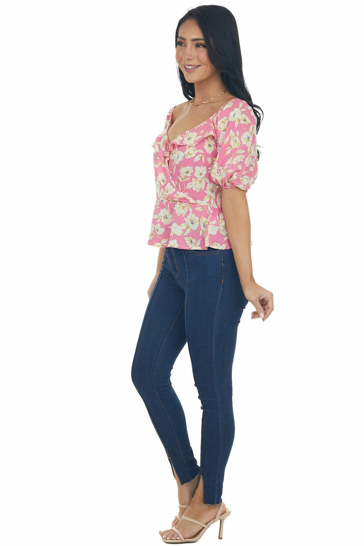Lush Clothing Bubblegum Pink Floral Print Peplum Top Tops 8 Lush Clothing Bubblegum Pink Floral Print Peplum Top Tops