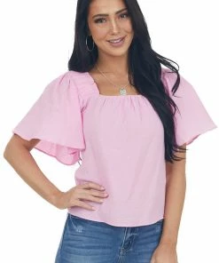 Entro Tops Bubblegum Pink Short Flare Sleeve Top