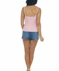 Eesome Bubblegum Stretchy Ribbed Knit V Neck Tank Top Tops