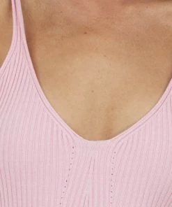 Eesome Bubblegum Stretchy Ribbed Knit V Neck Tank Top Tops
