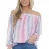 Davi & Dani Bubblegum Tie Dye Print Cold Shoulder Blouse