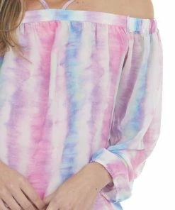 Davi & Dani Bubblegum Tie Dye Print Cold Shoulder Blouse