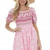 Jodifl Bubblegum Tropical Print Smocked Short Dress Dresses 2 Jodifl Bubblegum Tropical Print Smocked Short Dress Dresses