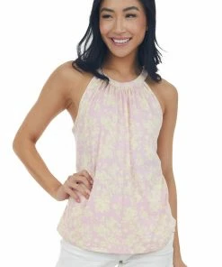 Staccato Bubblegum Floral Print Halter Neck Tank Top