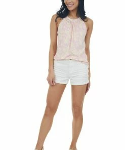 Staccato Bubblegum Floral Print Halter Neck Tank Top