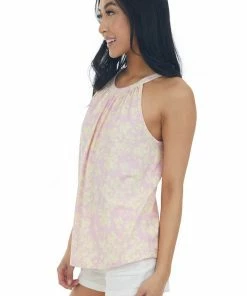 Staccato Bubblegum Floral Print Halter Neck Tank Top