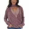 CY Fashion Burgundy And White Surplice Knit Top With Choker Neckline 1 CY Fashion Burgundy And White Surplice Knit Top With Choker Neckline