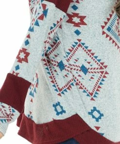 RAE MODE Burgundy Two Tone Aztec Print Knit Top With Raw Edge Details 25 RAE MODE Burgundy Two Tone Aztec Print Knit Top With Raw Edge Details