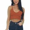 HYFVE Burnt Orange Crochet Knit V Neck Bralette Tops 1 HYFVE Burnt Orange Crochet Knit V Neck Bralette Tops