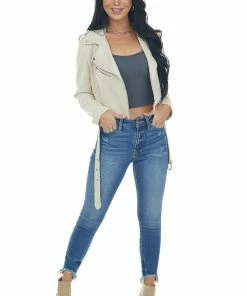 Peach Love Buttercream Faux Suede Cropped Moto Jacket