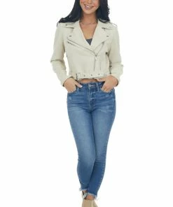 Peach Love Buttercream Faux Suede Cropped Moto Jacket