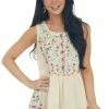 Umgee Tops Buttercream Floral Embroidered Drop Waist Top