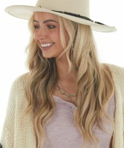 Orchid Love Buttercream Leather Tied Wide Brim Gambler Hat Accessories