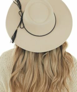 Orchid Love Buttercream Leather Tied Wide Brim Gambler Hat Accessories