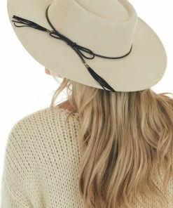 Orchid Love Buttercream Leather Tied Wide Brim Gambler Hat Accessories