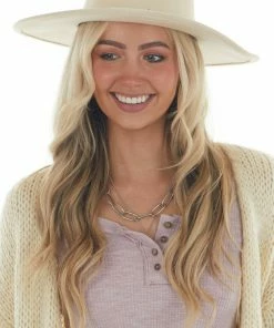 Orchid Love Buttercream Leather Tied Wide Brim Gambler Hat Accessories