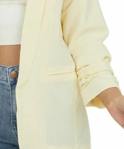 Entro Buttercream Open Front 3/4 Sleeve Woven Blazer