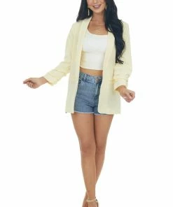 Entro Buttercream Open Front 3/4 Sleeve Woven Blazer