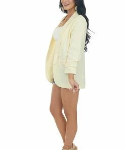 Entro Buttercream Open Front 3/4 Sleeve Woven Blazer