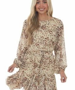 Jodifl Dresses Buttercream Printed Long Sleeve Short Dress