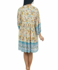 Ces Femme Buttercream Printed Puff Sleeve Babydoll Dress