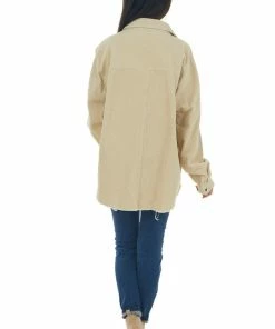 143 Story Buttercream Snap Button Down Corduroy Shacket Tops
