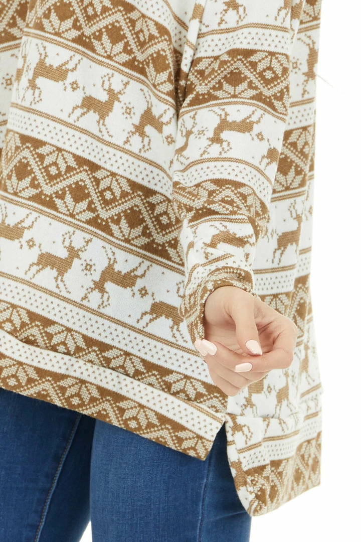 Lovely J Camel And Ivory Holiday Print Oversized Long Sleeve Top 10 Lovely J Camel And Ivory Holiday Print Oversized Long Sleeve Top