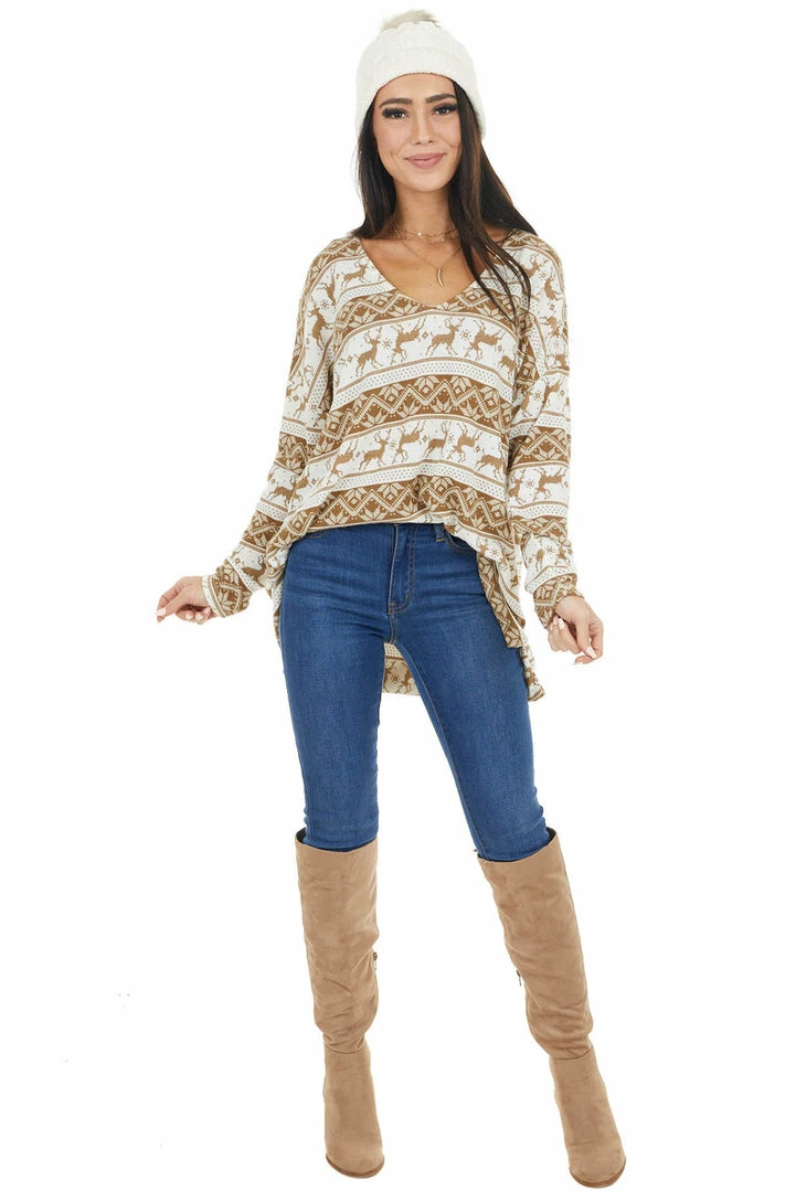 Lovely J Camel And Ivory Holiday Print Oversized Long Sleeve Top 5 Lovely J Camel And Ivory Holiday Print Oversized Long Sleeve Top